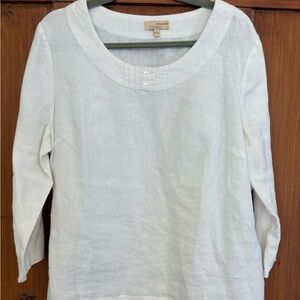 Choices White Linen Top Pintucks Buttons Slits Size Large